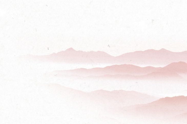 淡い色調で描かれた山の絵