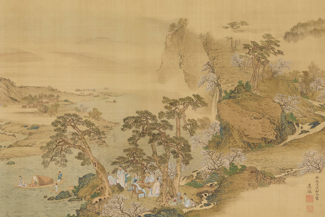 円山応挙筆「仙山観花図（せんざんかんかず）」全体像