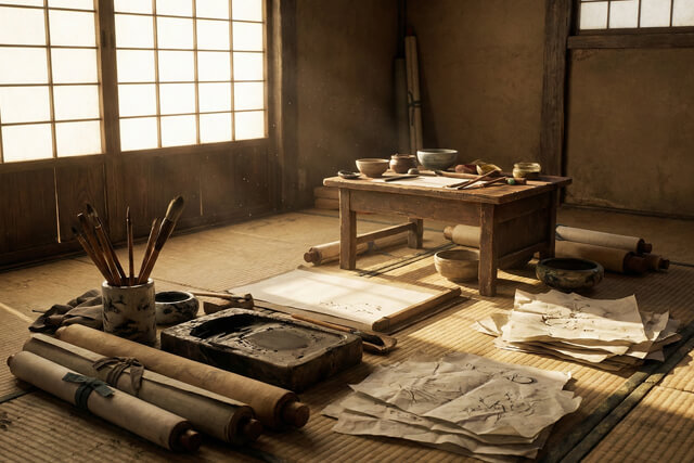 円山応挙の工房と弟子の制作風景イメージ｜円山派の模写や贋作が多い理由