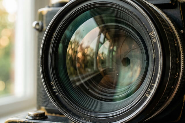 カビや傷がなく、クリアに保たれたカメラレンズのクローズアップ写真