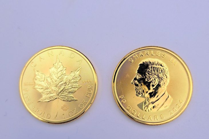 2枚のメープルリーフ金貨