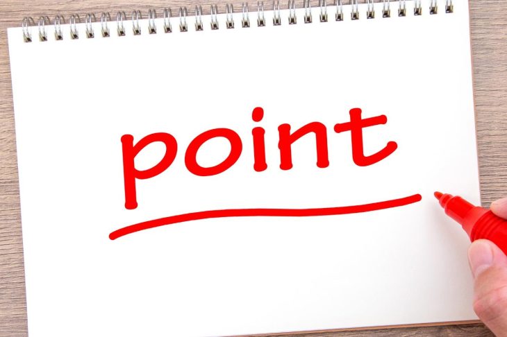 スケッチブックに赤色のペンで書かれたpointの文字