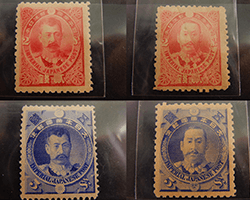 画像：日清戦争勝利記念切手 2銭、5銭、各2枚