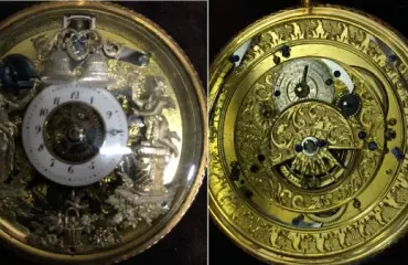 K18 金懐中時計 からくり鐘突き 美術品