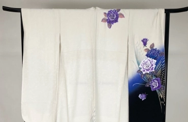 金彩 銀彩 ラメ 薔薇と蝶 ぼかし模様 花柄 ホワイト ブラック