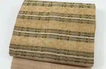 名古屋帯 喜如嘉の芭蕉布 沖縄県 重要文化財伝統工芸品 績み芭蕉糸 菱 縞 証紙 はぎれ ベージュ