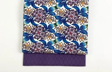 袋帯 沖縄県無形文化財 城間栄順 琉球紅型 作家物 紫陽花 あじさい パープル