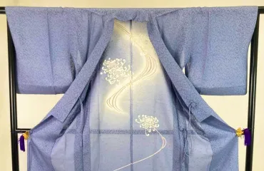 道行・コート 加賀友禅 菊 流水文 ぼかし 花柄 華文 ブルー