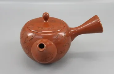 山田宝生 常滑焼 朱泥 急須 茶注 鶴文