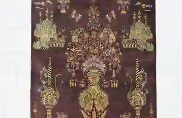 クム産 ジャムシーディ工房 1556 約81×52cm シルク 玄関マット/タペストリー