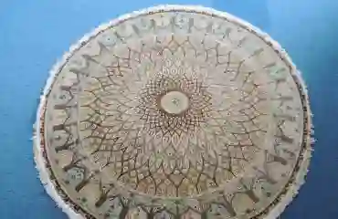 シルク 茶系 円形 205cm フリンジ ラグマット カーペット