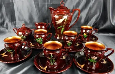 陶胎漆器 草花蒔絵チョコレートセット