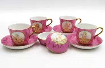 フンボルト ピンク(HUMB) カップ&ソーサー/ボンボニエール 計9点 べインターサイン入