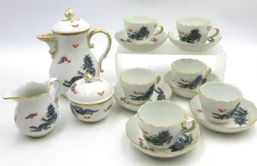 明朝ドラゴン ブラック ポット/クリーマー/シュガー/カップ＆ソーサー 計15点