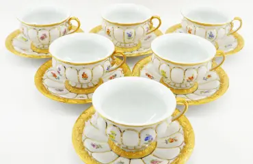 マイセン Xフォーム グランツゴールド 金彩 小花 カップ＆ソーサー 計6客
